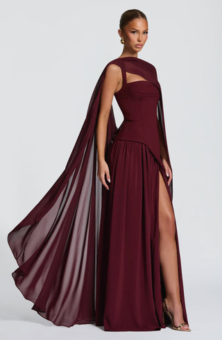 T.X Romy Cape Chiffon High-Low Hem Cherry Lacquer One Size