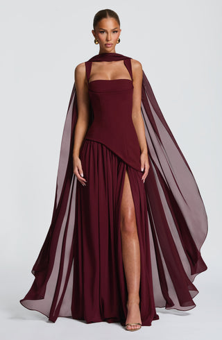 T.X Romy Cape Chiffon High-Low Hem Cherry Lacquer One Size