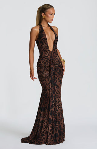 T.X Rosetta Maxi Dress Printed Stretch Mesh Leopard Print