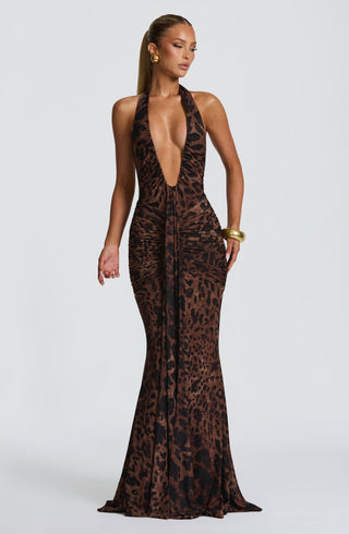 T.X Rosetta Maxi Dress Printed Stretch Mesh Leopard Print