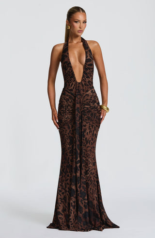 T.X Rosetta Maxi Dress Printed Stretch Mesh Leopard Print