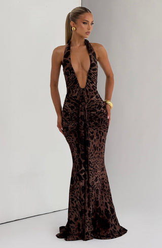 T.X Rosetta Maxi Dress Printed Stretch Mesh Leopard Print