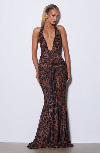 T.X Rosetta Maxi Dress Printed Stretch Mesh Leopard Print
