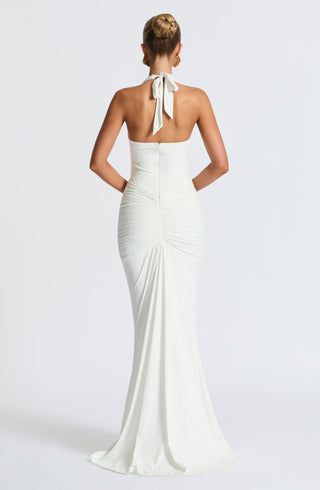 DIA Rosetta Maxi Dress Slinky Jersey Plunge Neckline White