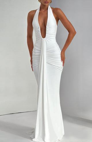 DIA Rosetta Maxi Dress Slinky Jersey Plunge Neckline White