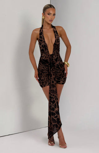 T.X Rosetta Mini Dress Printed Stretch Mesh Leopard Print