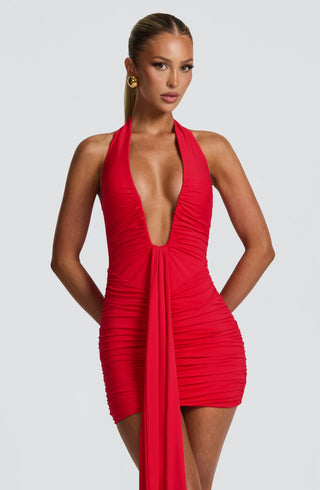 DIA Rosetta Mini Dress Slinky Jersey Deep Plunge Red
