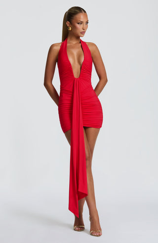DIA Rosetta Mini Dress Slinky Jersey Deep Plunge Red