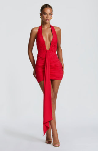 DIA Rosetta Mini Dress Slinky Jersey Deep Plunge Red