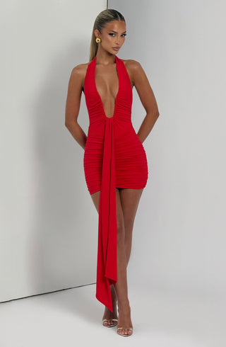 DIA Rosetta Mini Dress Slinky Jersey Deep Plunge Red
