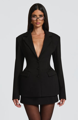 S.M Rowena Blazer Jacket Non-Stretch Suiting Adjustable Waist Black