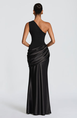 M.T Sadona Maxi Dress One-Shoulder Satin Panel Black