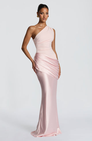 M.T Sadona Maxi Dress One-Shoulder Stretch Crepe Satin Blush