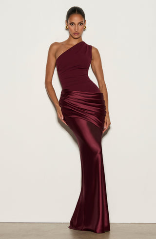 M.T Sadona Maxi Dress One-Shoulder Asymmetric Waist Cherry Lacquer