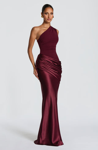 M.T Sadona Maxi Dress One-Shoulder Asymmetric Waist Cherry Lacquer