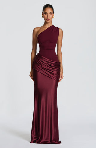 M.T Sadona Maxi Dress One-Shoulder Asymmetric Waist Cherry Lacquer