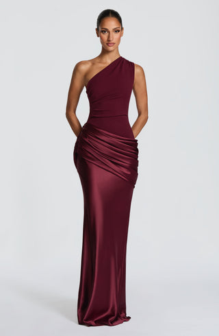 M.T Sadona Maxi Dress One-Shoulder Asymmetric Waist Cherry Lacquer