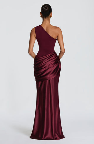 M.T Sadona Maxi Dress One-Shoulder Asymmetric Waist Cherry Lacquer
