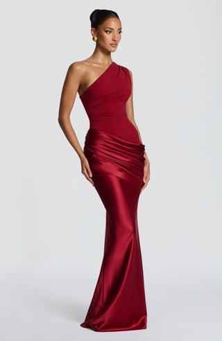 M.T Sadona Maxi Dress Stretch Crepe And Satin Deep Red