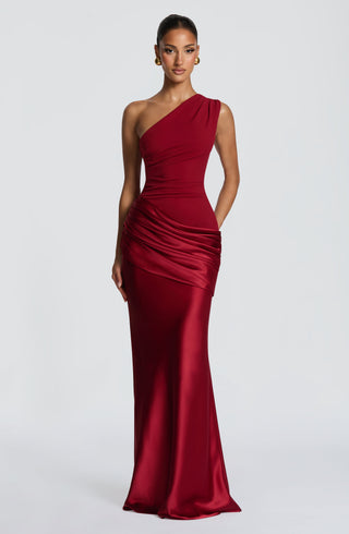 M.T Sadona Maxi Dress Stretch Crepe And Satin Deep Red