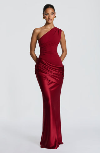 M.T Sadona Maxi Dress Stretch Crepe And Satin Deep Red