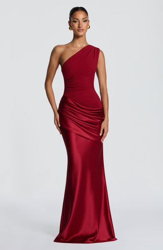 M.T Sadona Maxi Dress Stretch Crepe And Satin Deep Red