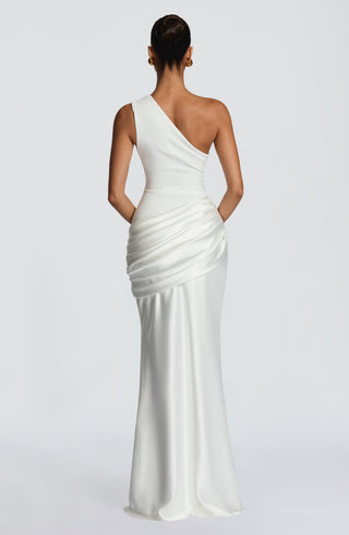 M.T Sadona Maxi Dress One-Shoulder Satin Ivory Fully Lined