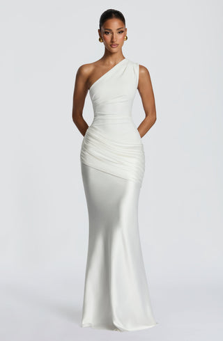 M.T Sadona Maxi Dress One-Shoulder Satin Ivory Fully Lined