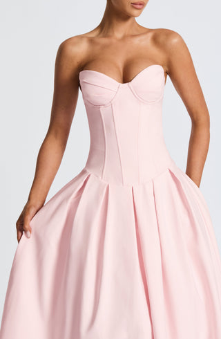 R.F Salma Midi Dress Stretch Bengaline Strapless Blush