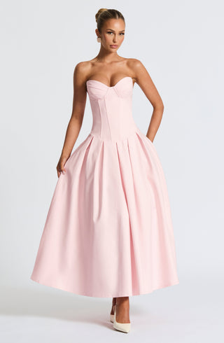 R.F Salma Midi Dress Stretch Bengaline Strapless Blush