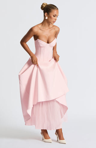 R.F Salma Midi Dress Stretch Bengaline Strapless Blush