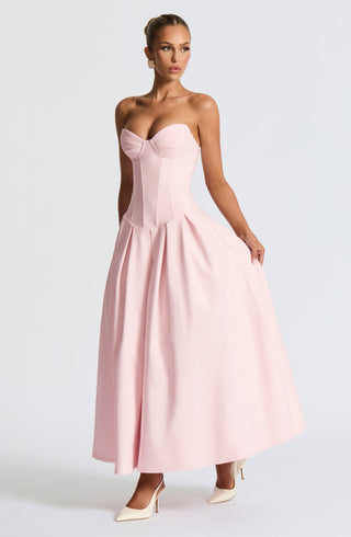 R.F Salma Midi Dress Stretch Bengaline Strapless Blush