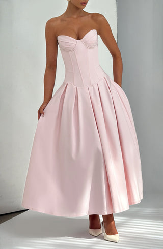 R.F Salma Midi Dress Stretch Bengaline Strapless Blush