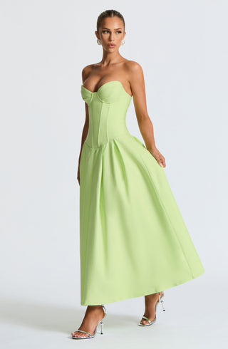 R.F Salma Midi Dress Stretch Bengaline Strapless Lime