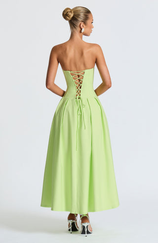 R.F Salma Midi Dress Stretch Bengaline Strapless Lime