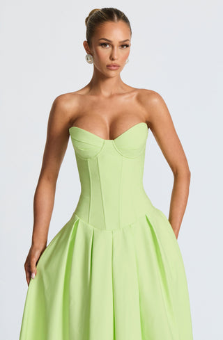 R.F Salma Midi Dress Stretch Bengaline Strapless Lime