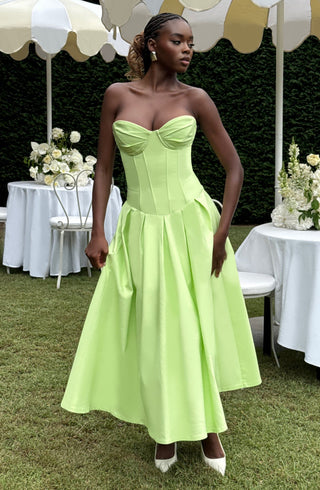 R.F Salma Midi Dress Stretch Bengaline Strapless Lime