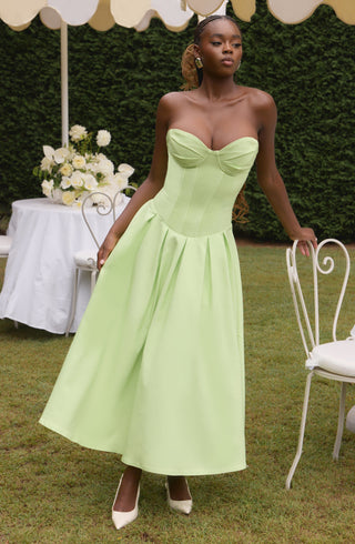 R.F Salma Midi Dress Stretch Bengaline Strapless Lime