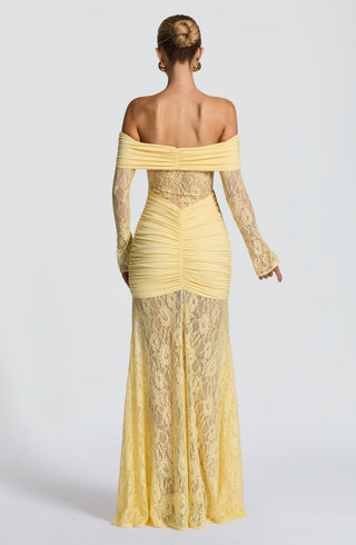 L.F Sauline Maxi Dress Stretch Jersey Lace Body-Hugging Lemon