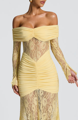 L.F Sauline Maxi Dress Stretch Jersey Lace Body-Hugging Lemon