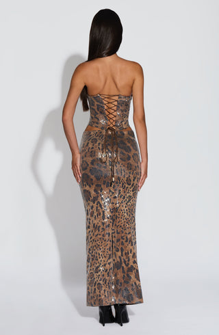 T.X Sharni Strapless Top Boned Bodice Sequin Leopard Print