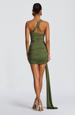 DIA Shazia Mini Dress Sheer Mesh Bodice Khaki