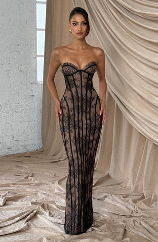 T.X Sian Maxi Dress Floral Lace Strapless Black