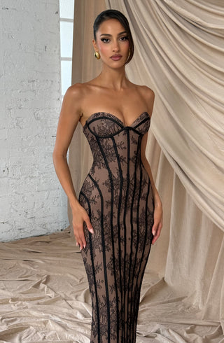 T.X Sian Maxi Dress Floral Lace Strapless Black