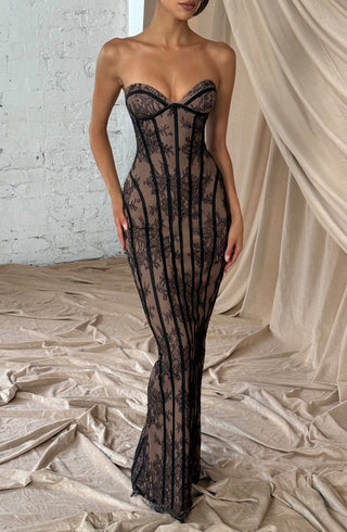 T.X Sian Maxi Dress Floral Lace Strapless Black