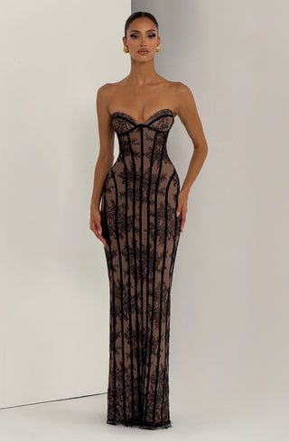 T.X Sian Maxi Dress Floral Lace Strapless Black