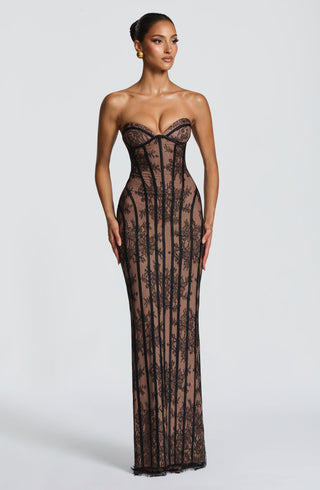 T.X Sian Maxi Dress Floral Lace Strapless Black