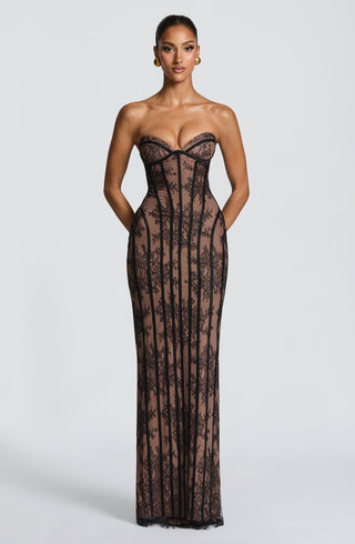 T.X Sian Maxi Dress Floral Lace Strapless Black