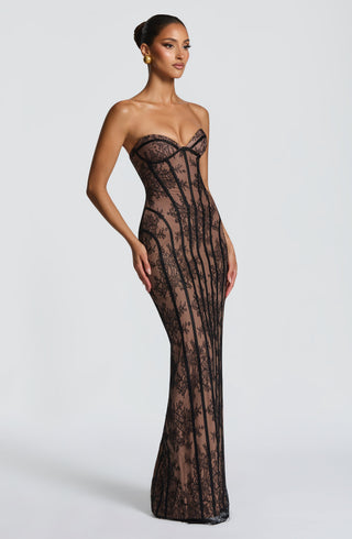 T.X Sian Maxi Dress Floral Lace Strapless Black