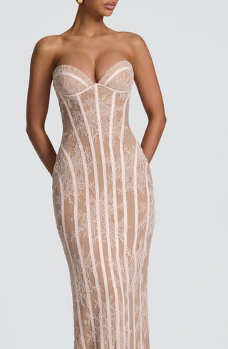 T.X Sian Maxi Dress Strapless Floral Lace Blush